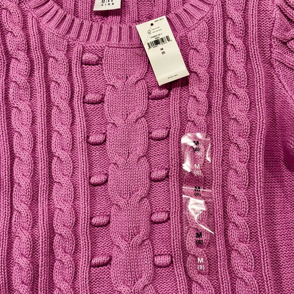 NWT Gap Kids Cable Knit Sweater Pink Size M (8) 100% Cotton - Picture 4 of 8
